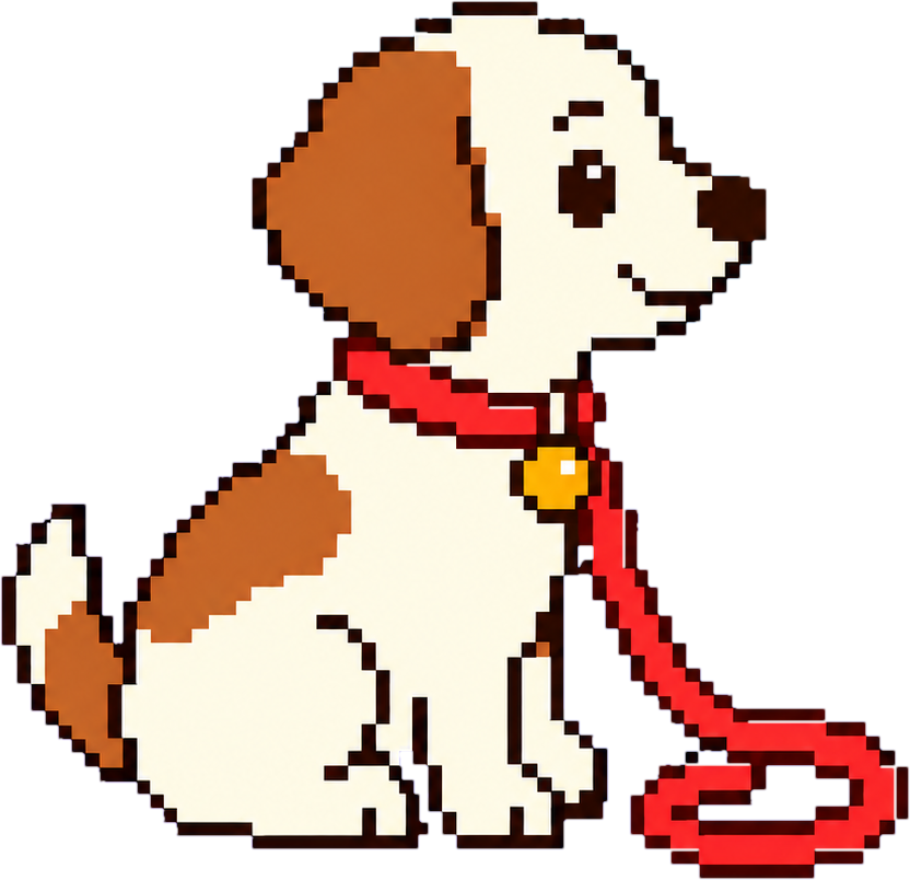 The Heel dog, sitting, with a red collar and a gold tag
